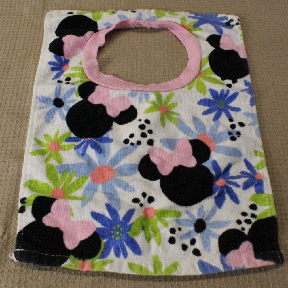 Disney Junior Minnie Mouse Floral Pull Over Bib OS White Pink Blue Cottagecore